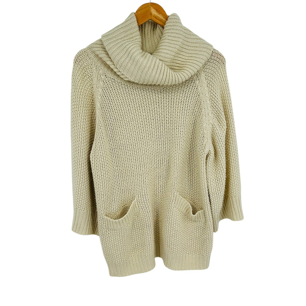 Cliche Cowl Neck Chunky Knit Sweater‎ Cream Wool Blend Small